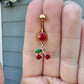 Dangly Cherry Belly Button Ring (14G, 10mm, Surgical Steel)