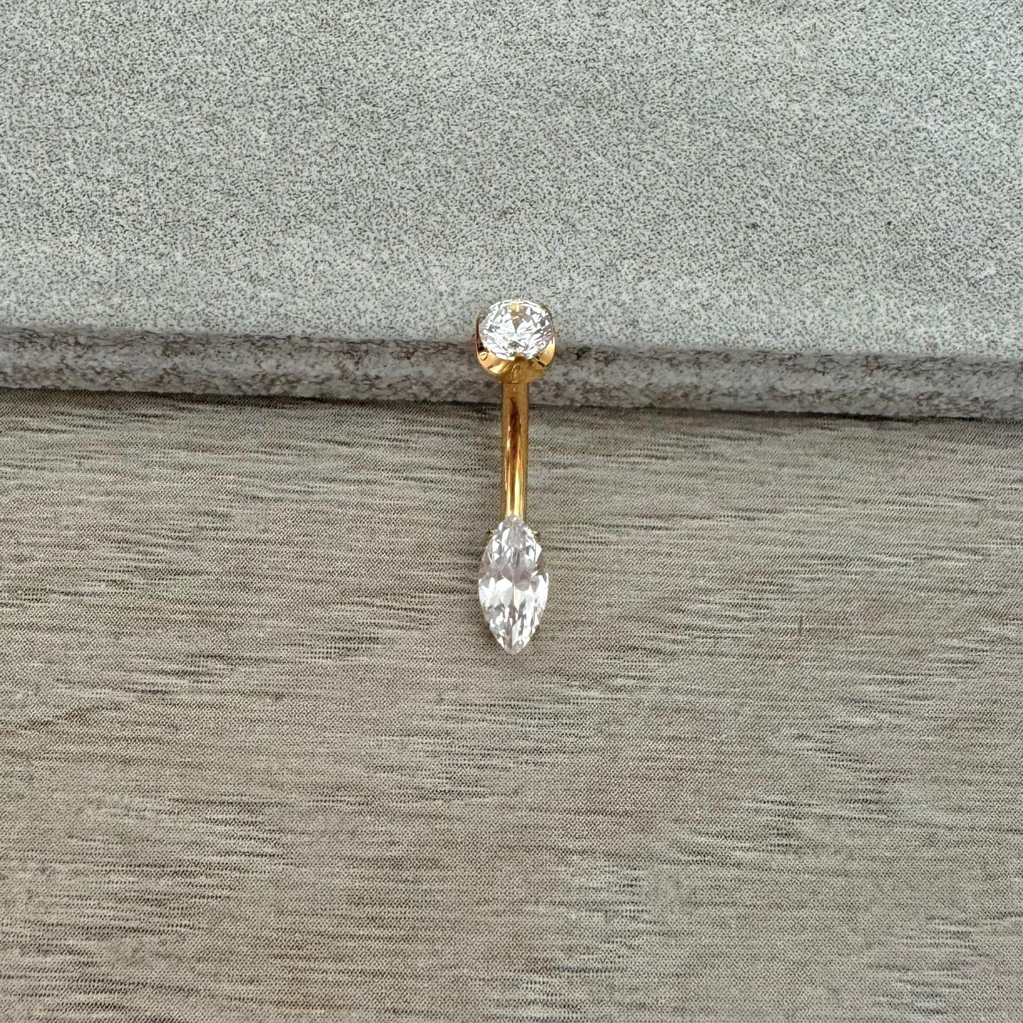 Marquise Belly Button Ring, Internally Threaded (14G, 10mm, Titanium, Gold or Silver)