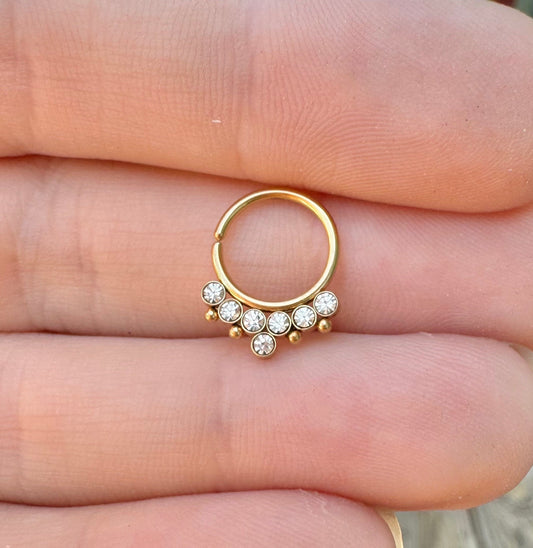 Gold CZ Septum Ring, Bendable (16G or 18G, 8mm, Surgical Steel, Gold, Silver, or Black)