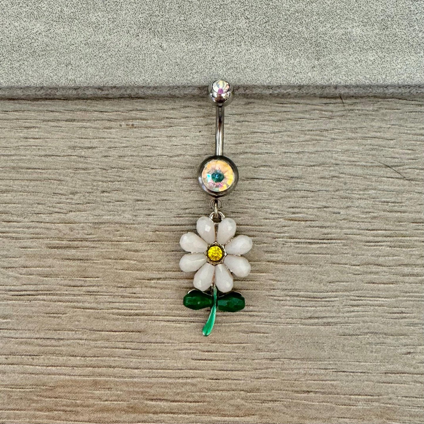 Dangly Daisy Belly Button Ring (14G, 10mm, Surgical Steel)