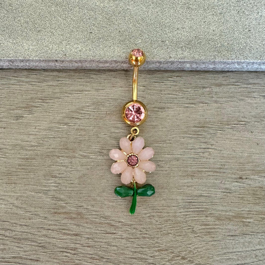 Dangly Daisy Belly Button Ring (14G, 10mm, Surgical Steel)