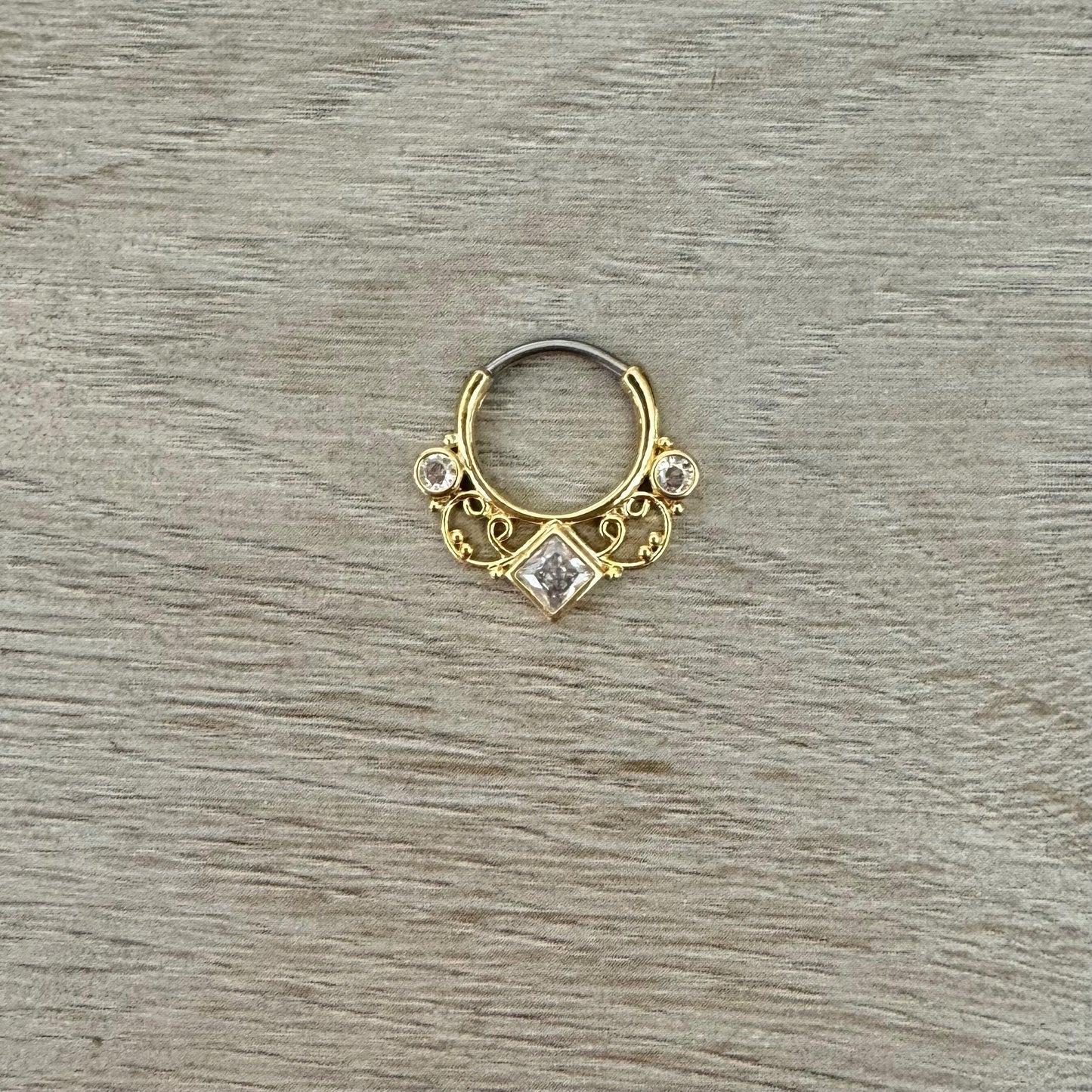 Ornate Gold Septum Ring (16G, 10mm, Surgical Steel, Gold or Rose Gold)