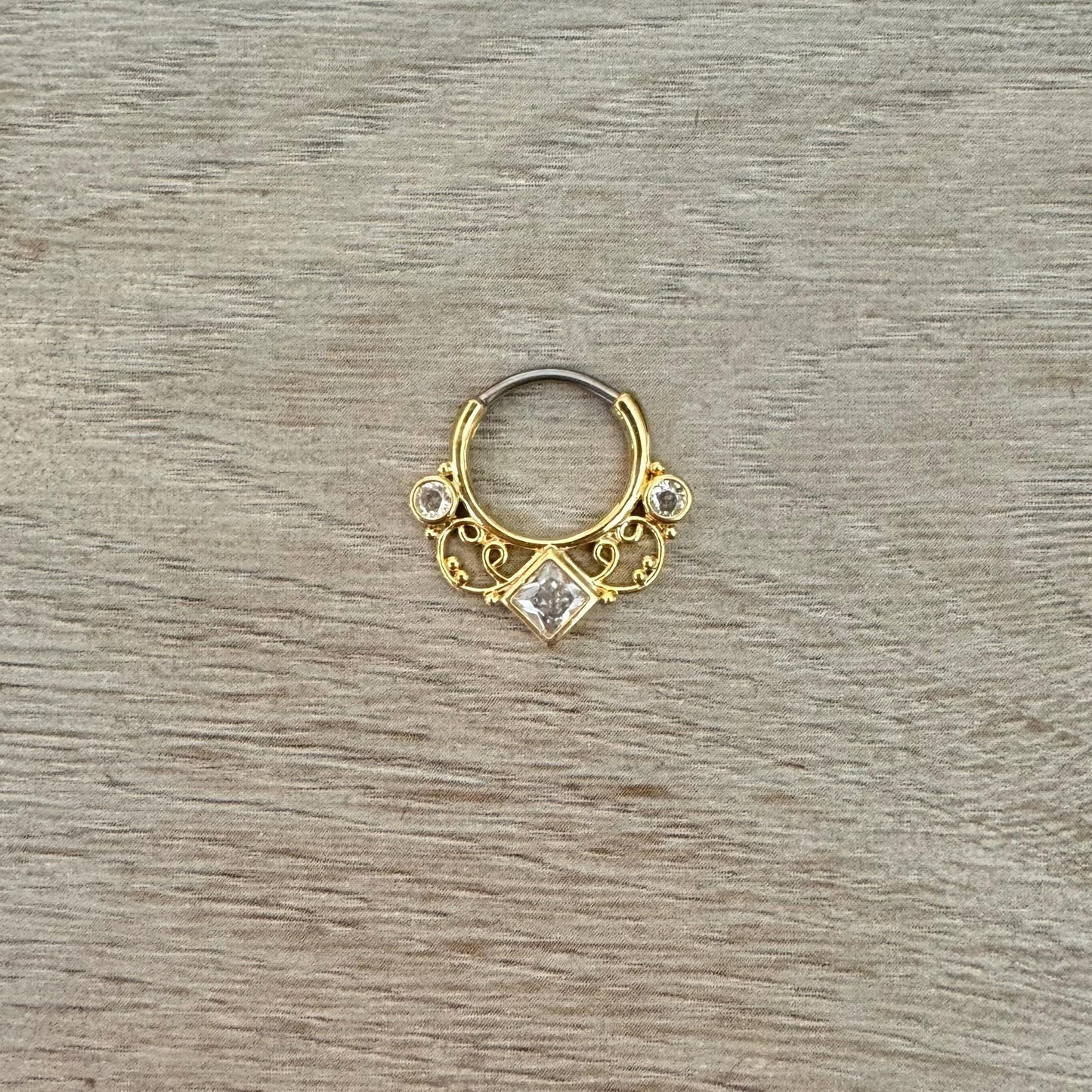 Ornate Gold Septum Ring (16G, 10mm, Surgical Steel, Gold or Rose Gold)