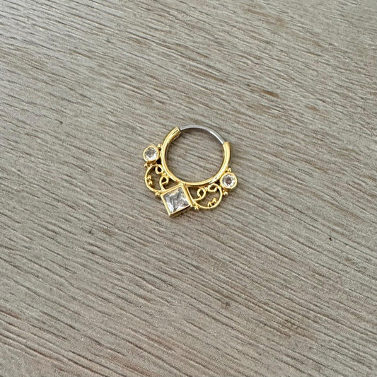 Ornate Gold Septum Ring (16G, 10mm, Surgical Steel, Gold or Rose Gold)