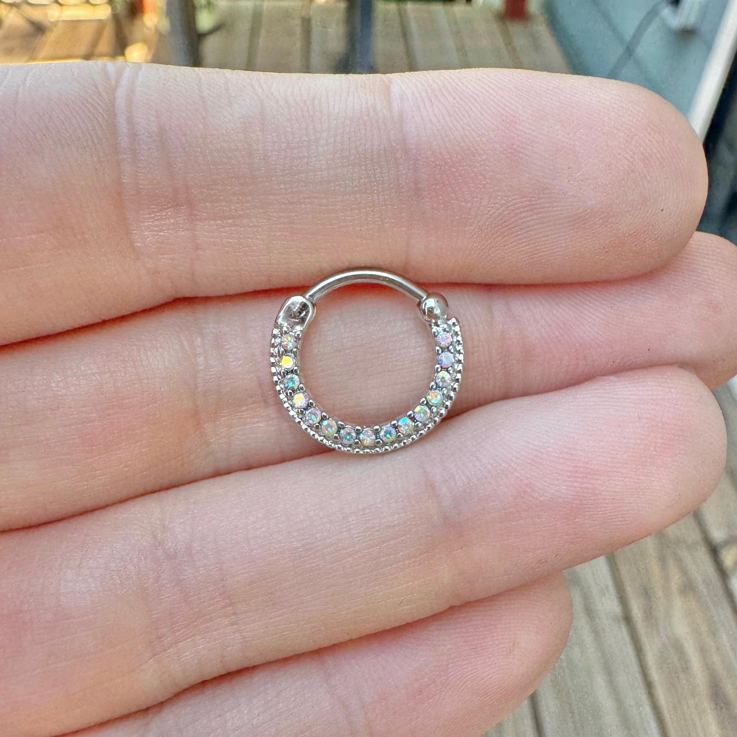 CZ Aurora Septum Ring (16G, 10mm, Surgical Steel, Multiple Color Options)