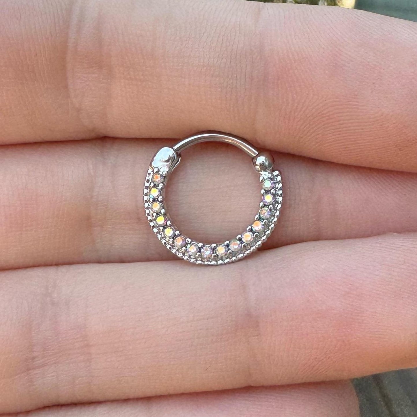 CZ Aurora Septum Ring (16G, 10mm, Surgical Steel, Multiple Color Options)