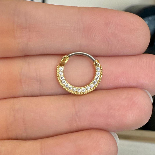 CZ Gold Septum Piercing (16G, 10mm, Surgical Steel, Multiple Color Options)