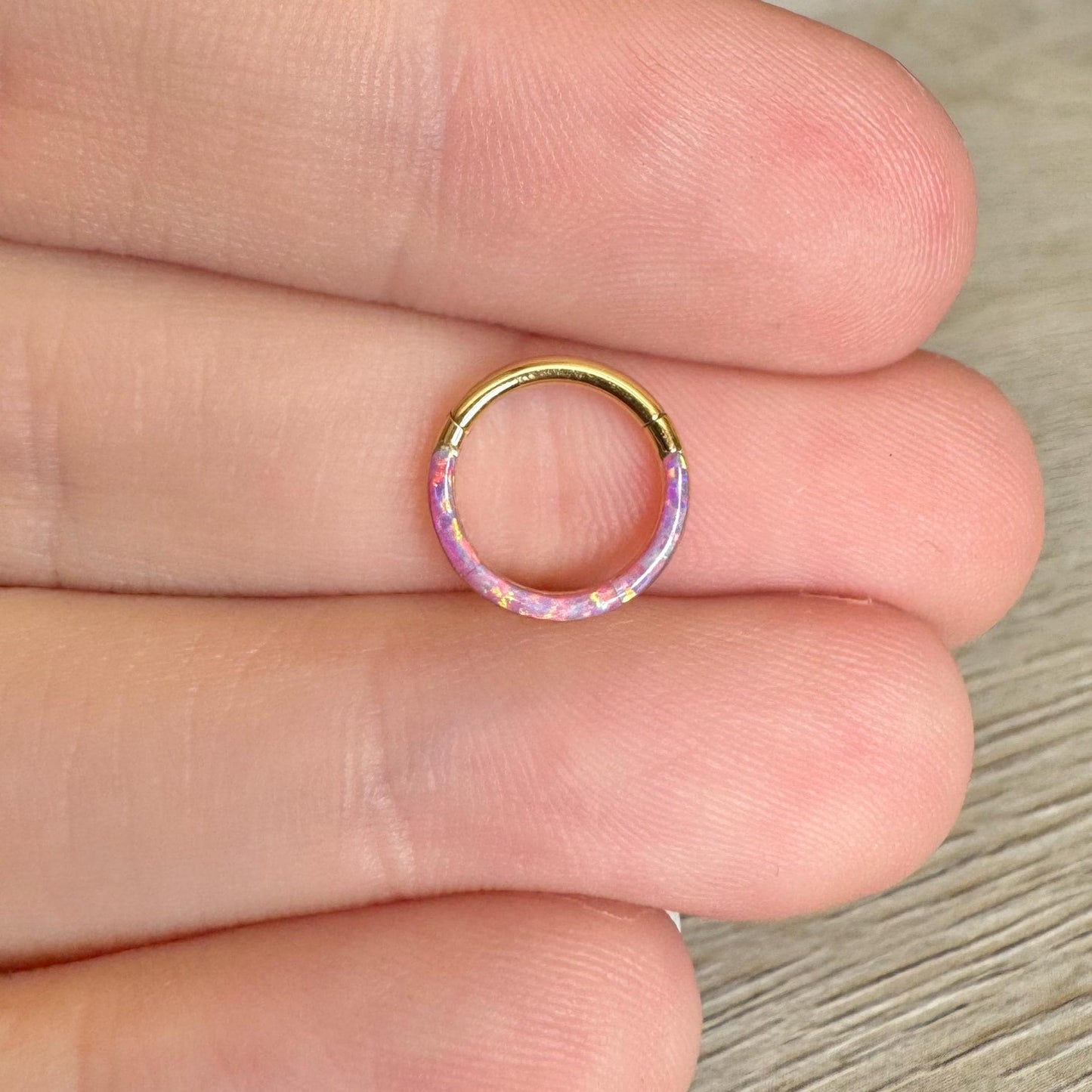 Gold Pink Opal Septum Ring (16G, 8mm or 10mm, Surgical Steel, Gold, Black, Silver, or Rose Gold)