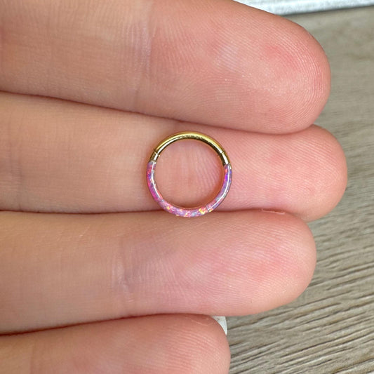 Pink Opal Gold Daith Earring (16G, 8mm or 10mm, Gold, Black, Rose Gold or Silver)