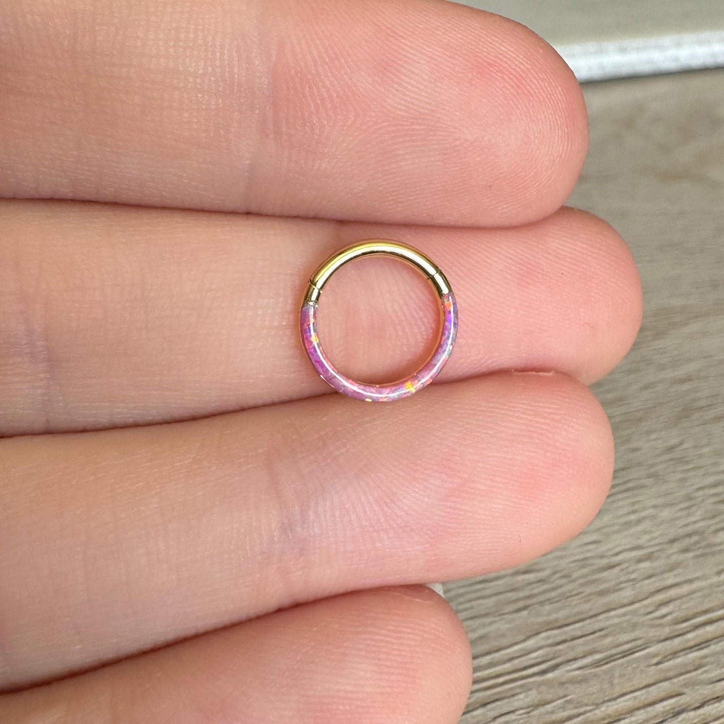 Pink Opal Gold Daith Earring (16G, 8mm or 10mm, Gold, Black, Rose Gold or Silver)