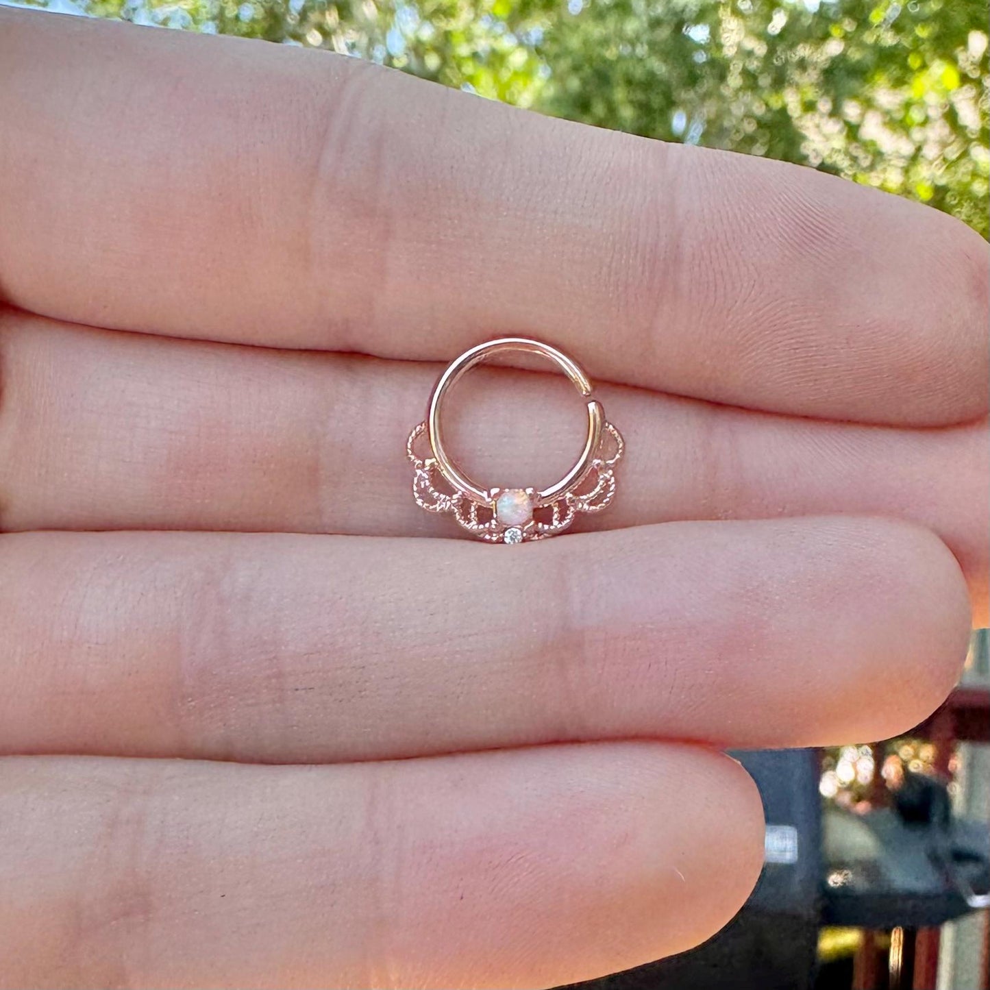 Rose Gold Opal Daith Earring (16G, 10mm, Rose Gold, Silver, or Gold)