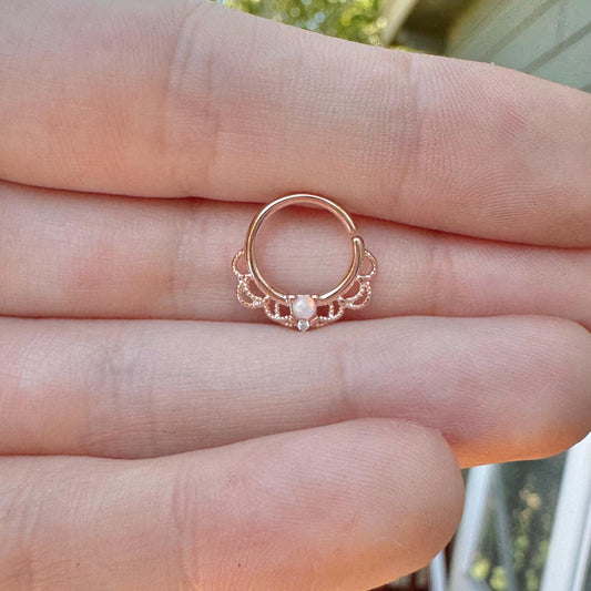 Rose Gold Opal Septum Ring (16G, 10mm, Rose Gold, Gold or Silver)