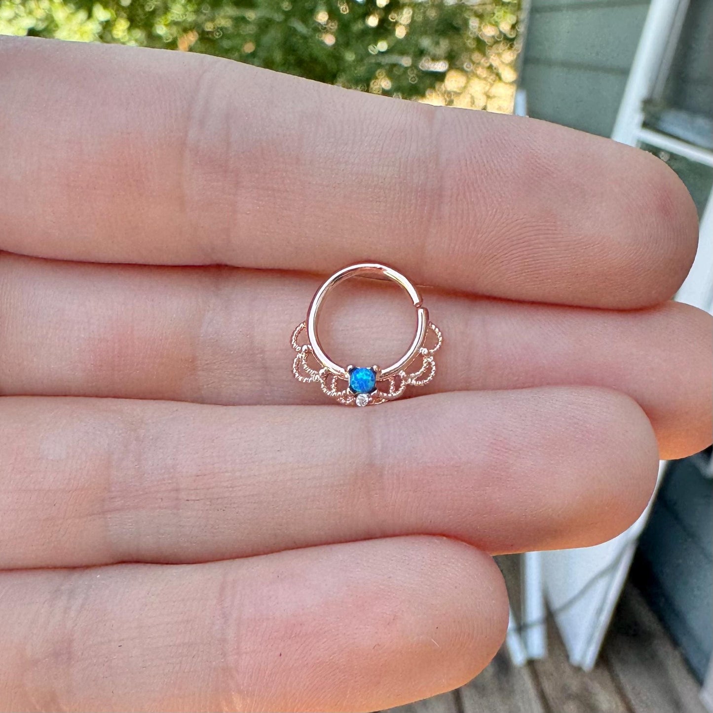 Blue Opal Septum Ring (16G, 10mm, Rose Gold, Gold or Silver)