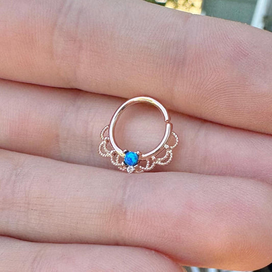 Blue Opal Septum Ring (16G, 10mm, Rose Gold, Gold or Silver)