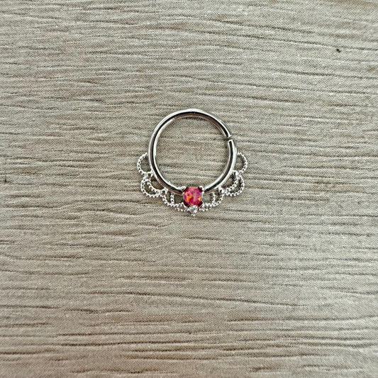 Silver Opal Filigree Septum Ring Piercing (16G, 10mm, Silver, Rose Gold or Gold)