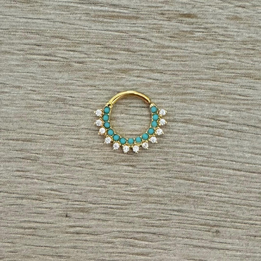 Turquoise Septum Ring (16G, 8mm, Gold or Silver)