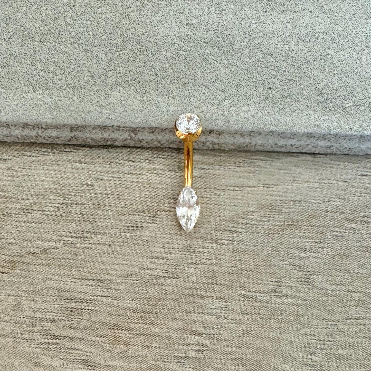 Marquise Belly Button Ring, Internally Threaded (14G, 10mm, Titanium, Gold or Silver)