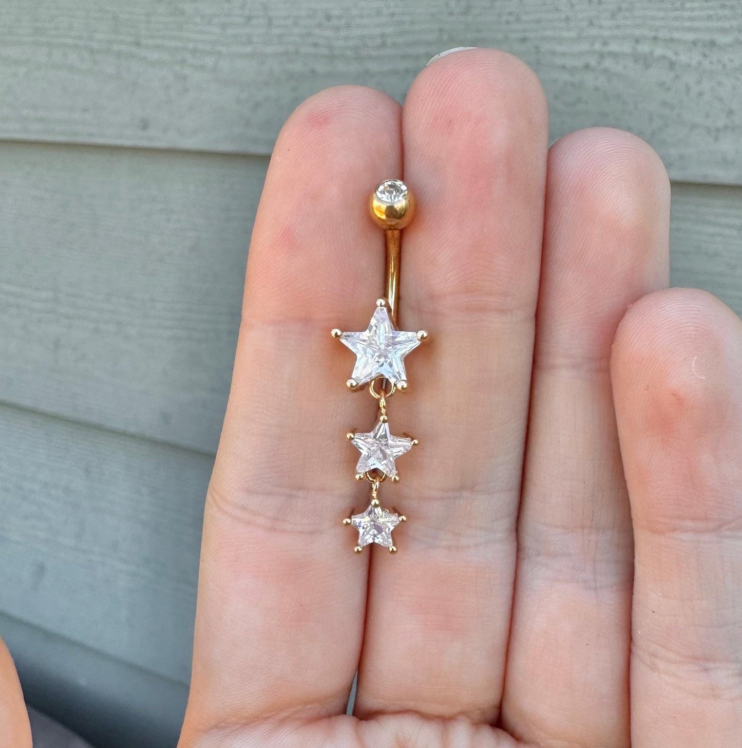 Dangly Star Belly Button Ring (14G, 10mm, Surgical Steel, Silver or Gold)