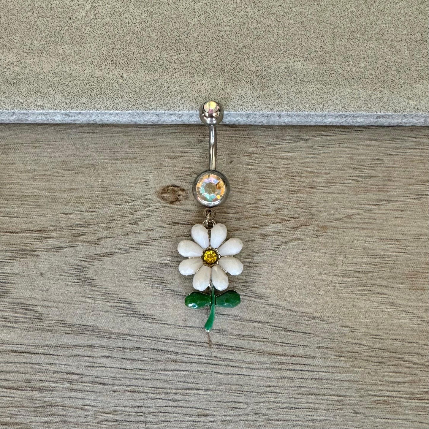 Dangly Daisy Belly Button Ring (14G, 10mm, Surgical Steel)