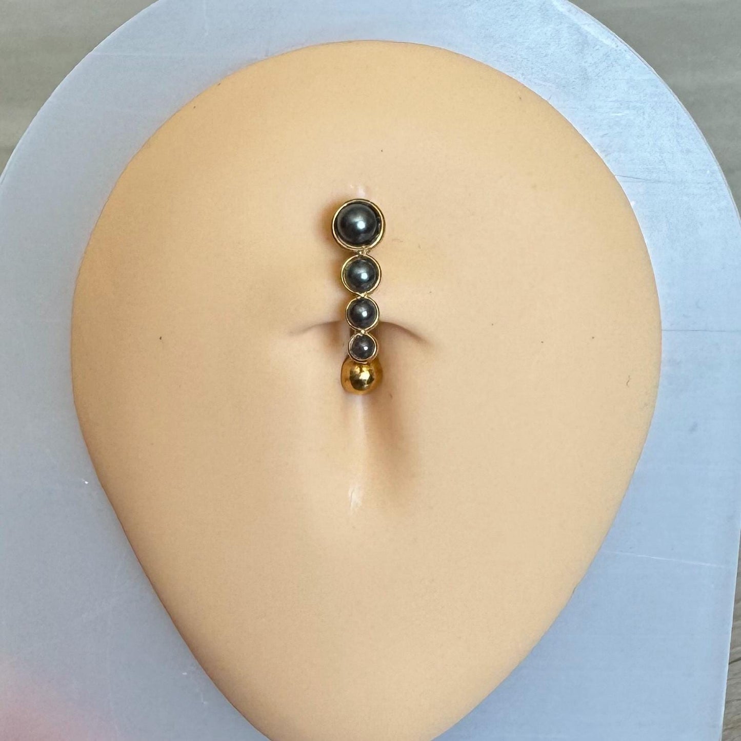 Black Pearl Top Down Belly Button Ring (14G, 10mm, Surgical Steel)