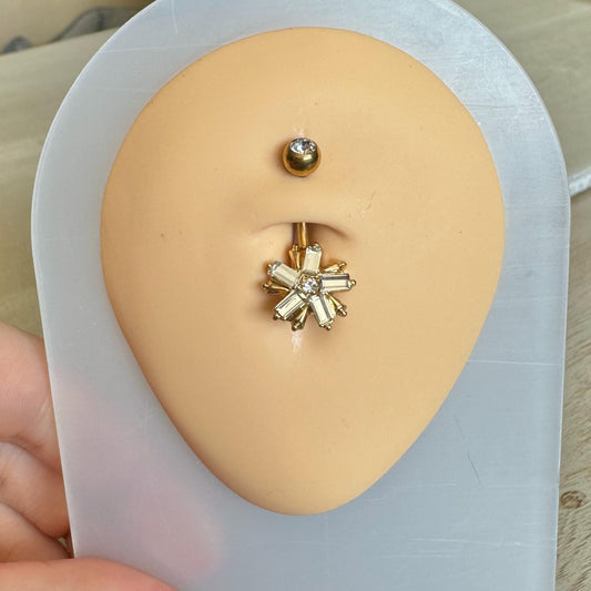 Gold Flower Belly Button Ring (14G, 10mm, Surgical Steel, Silver or Gold)