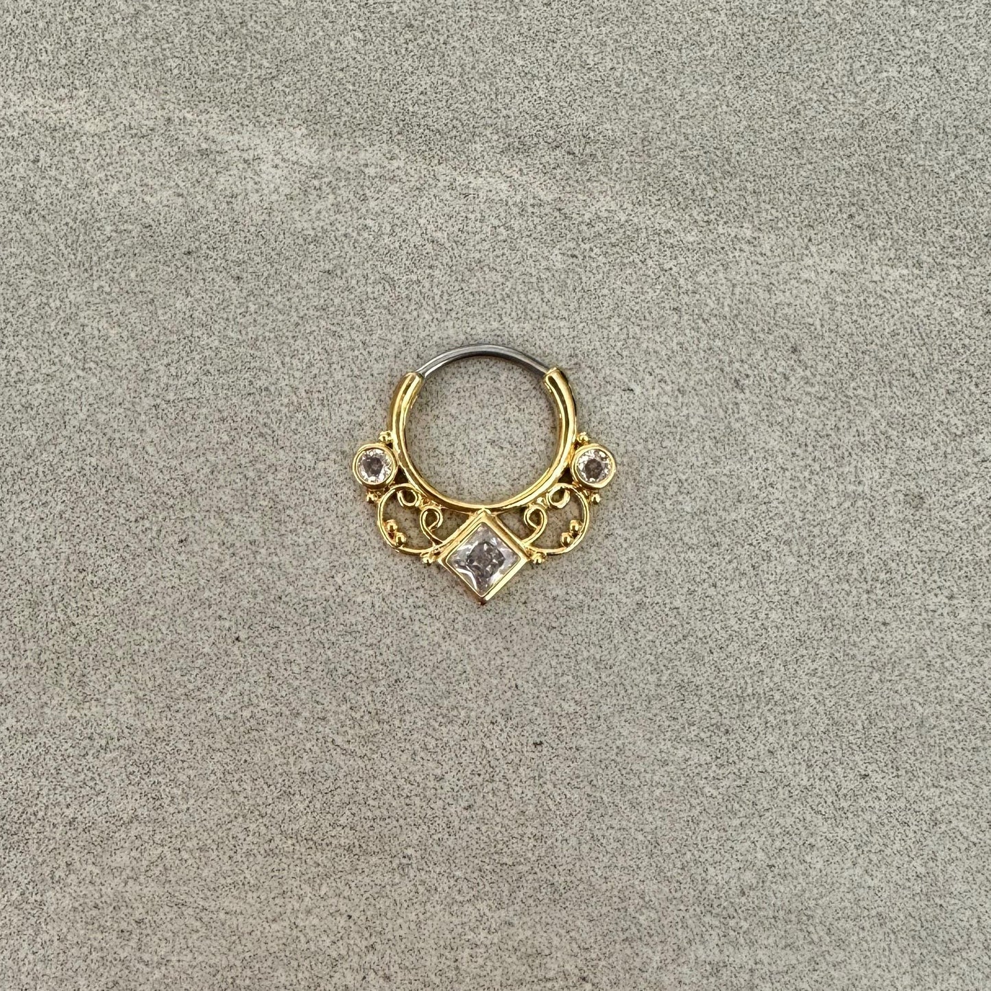 Ornate Gold Septum Ring (16G, 10mm, Surgical Steel, Gold or Rose Gold)