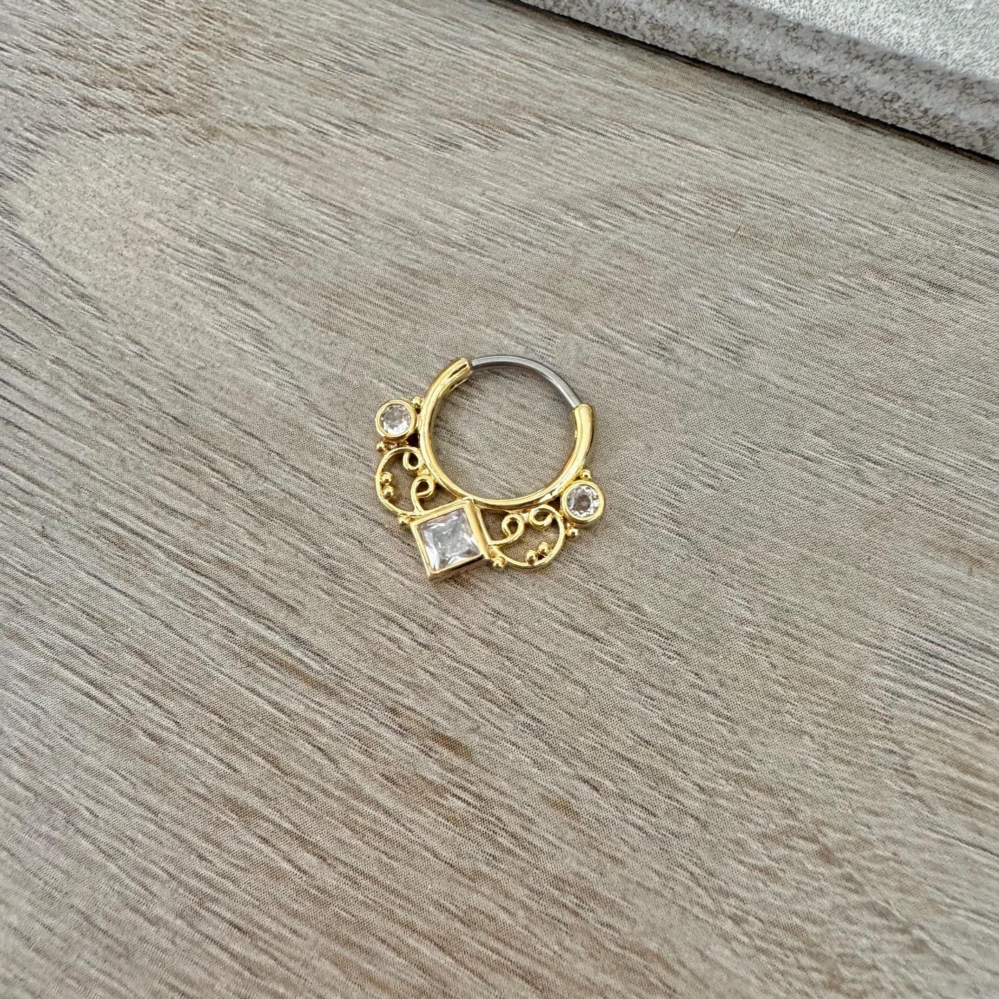 Ornate Gold Septum Ring (16G, 10mm, Surgical Steel, Gold or Rose Gold)