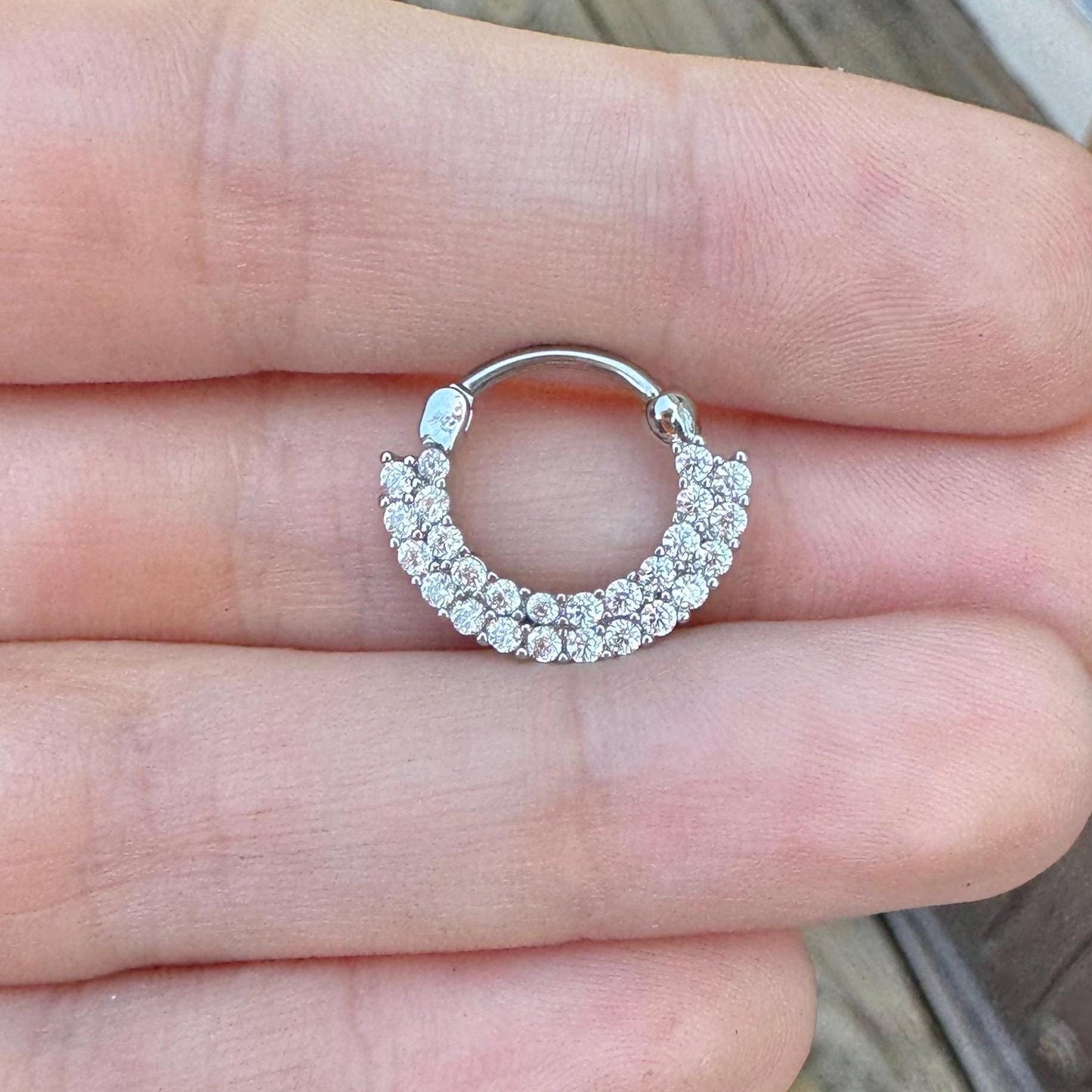 Double Lined CZ Septum Ring (16G, 10mm, Surgical Steel)