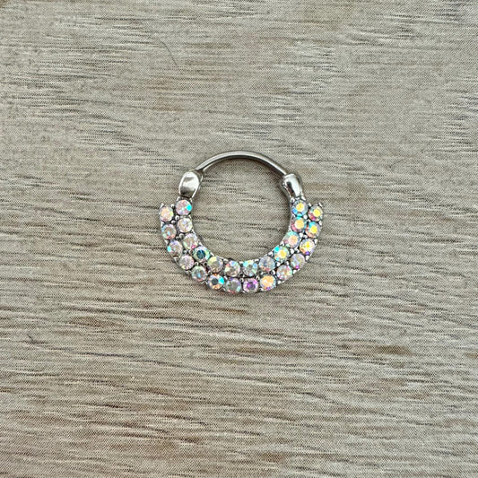 Silver Aurora Double Lined CZ Septum Ring (16G, 10mm, Surgical Steel)