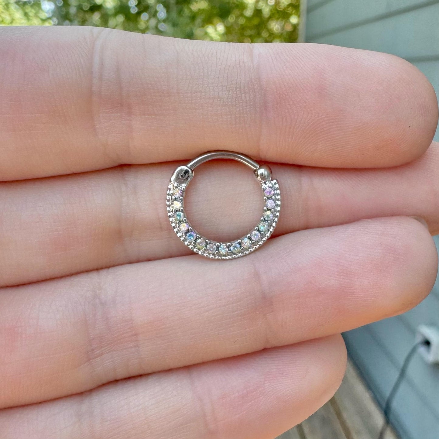 CZ Aurora Septum Ring (16G, 10mm, Surgical Steel, Multiple Color Options)