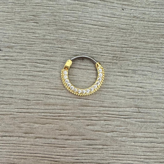 CZ Gold Septum Piercing (16G, 10mm, Surgical Steel, Multiple Color Options)