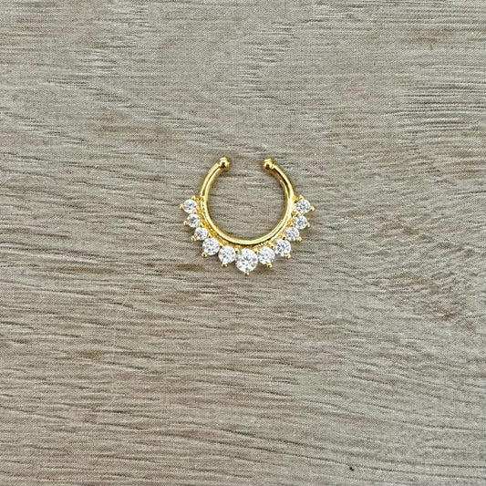 Fake Septum Ring, Gold Fan CZ