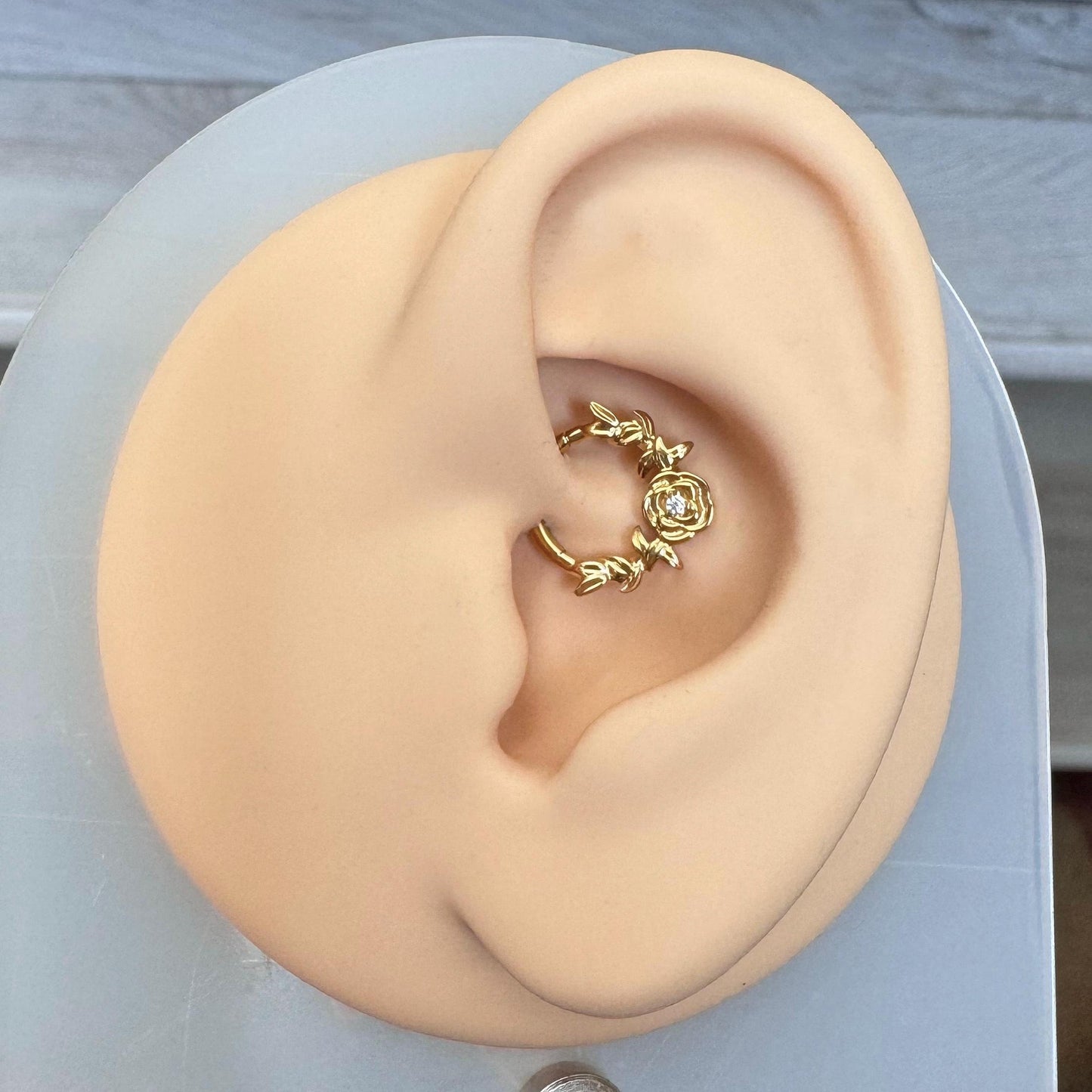 Rose & Thorns Daith Earring (16G, 8mm or 10mm, Titanium, Gold or Silver)