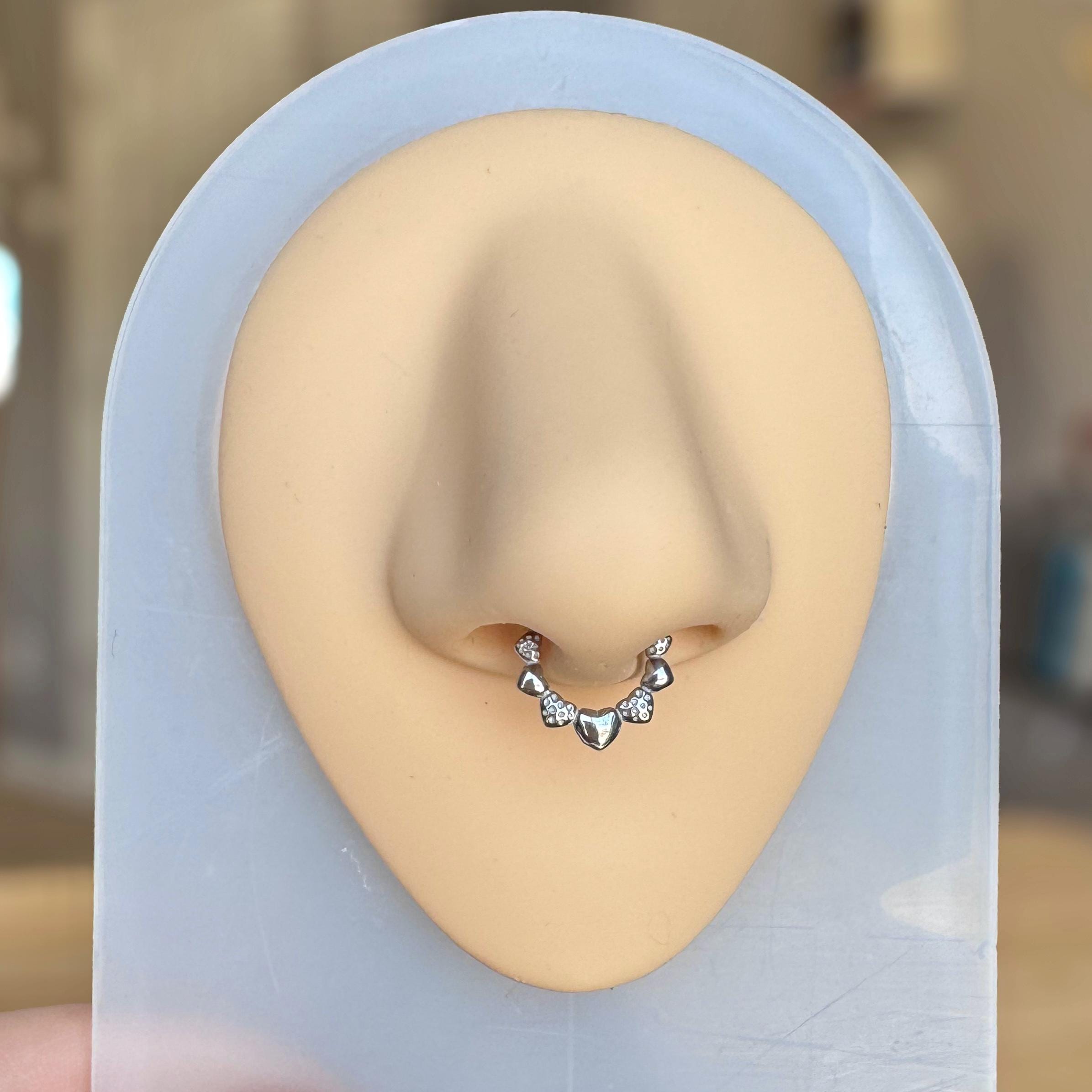 Septum Ring with alternating hearts and strawberries, silver color