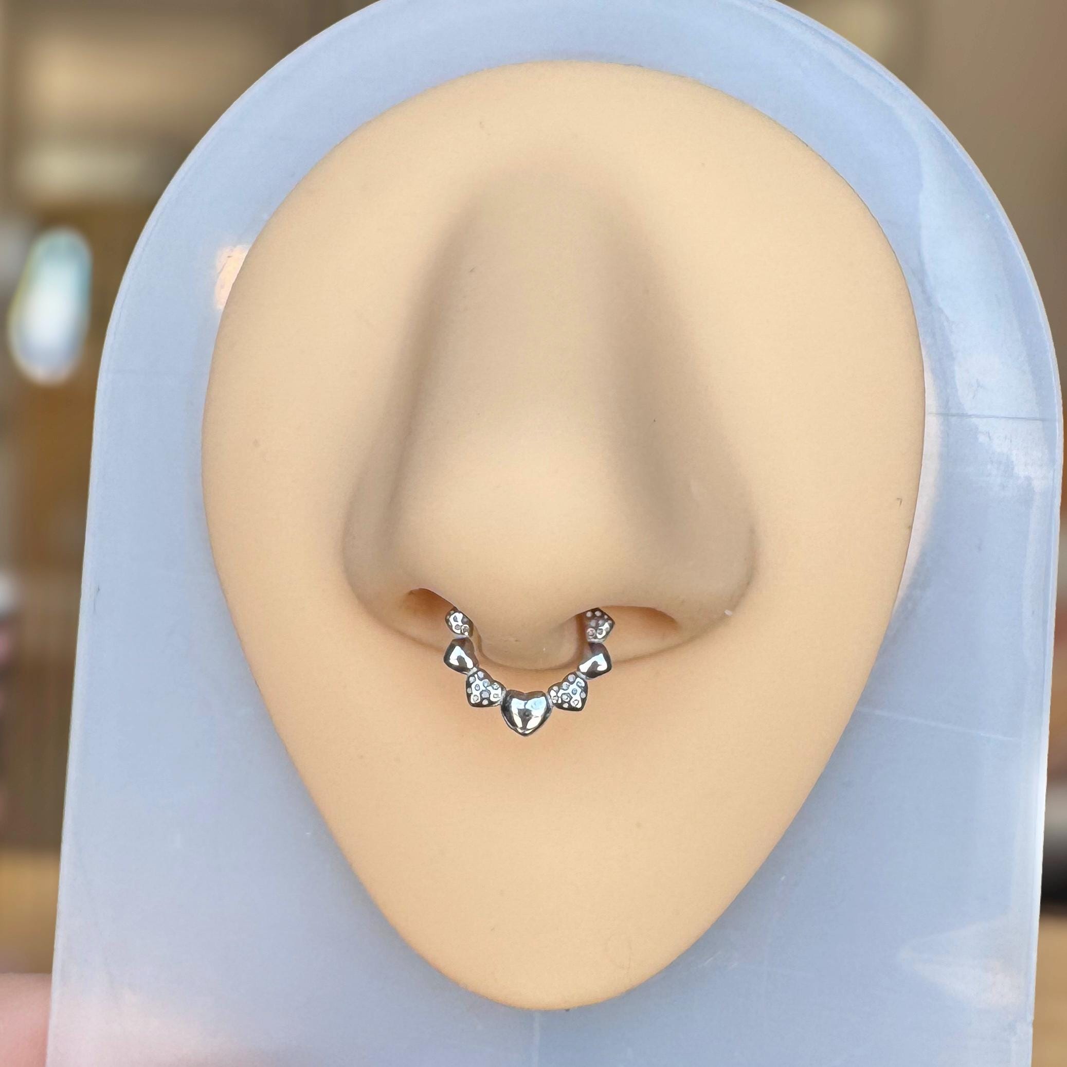 Septum Ring with alternating hearts and strawberries, silver color