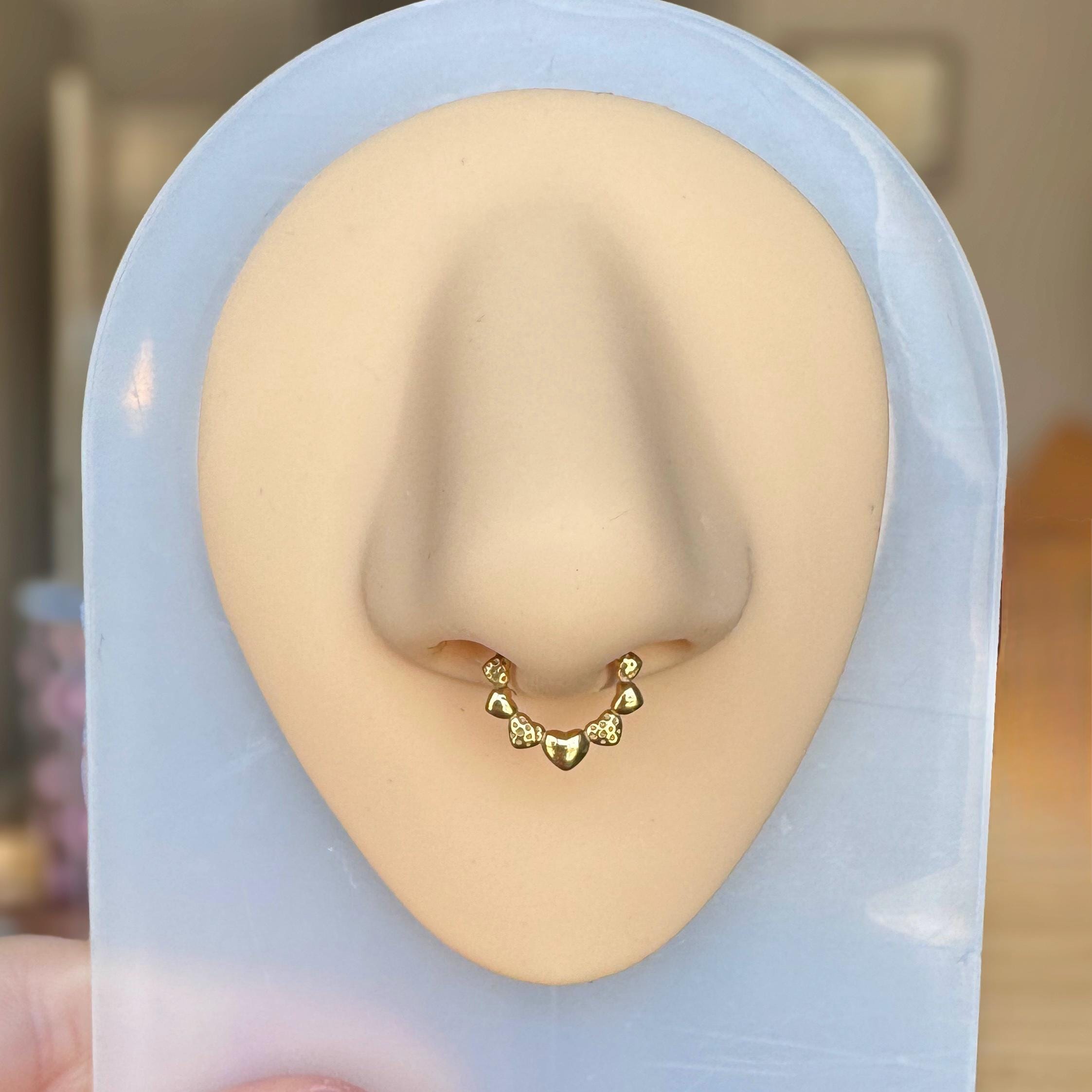 Septum Ring with alternating hearts and strawberries, gold color