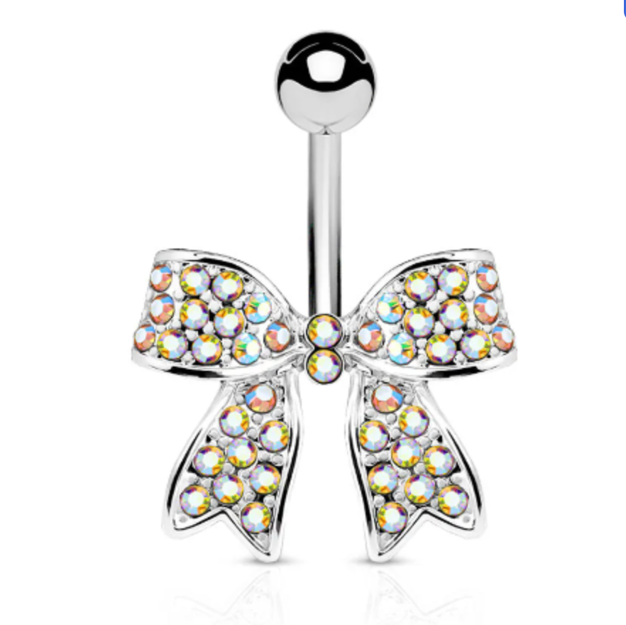La Lumiere Ribbon Belly Button Ring-Belly Button Rings-Silver/Aurora CZs-Elara Body Jewelry