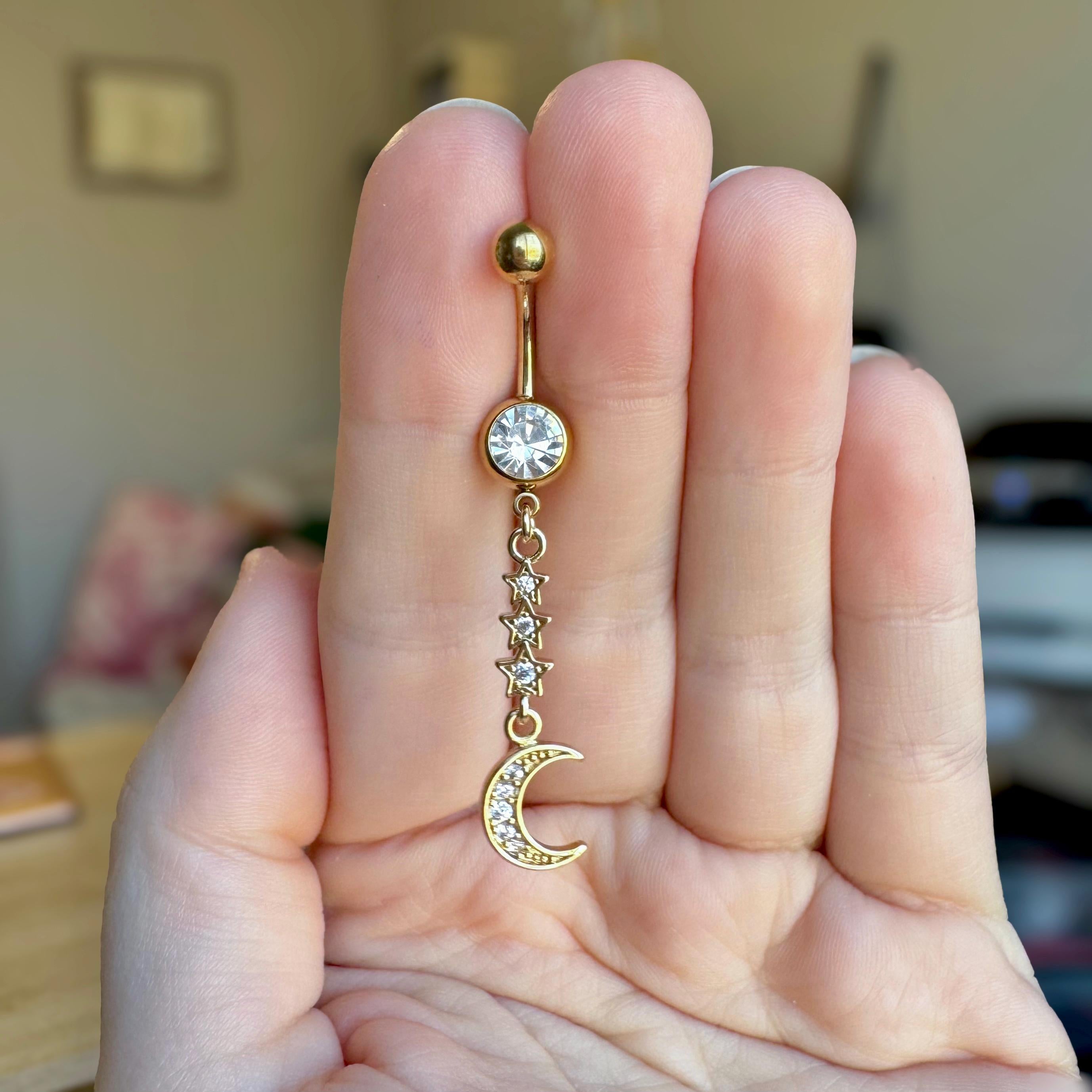 Moon & Stars Belly Button Ring-Belly Button Rings-Elara Body Jewelry