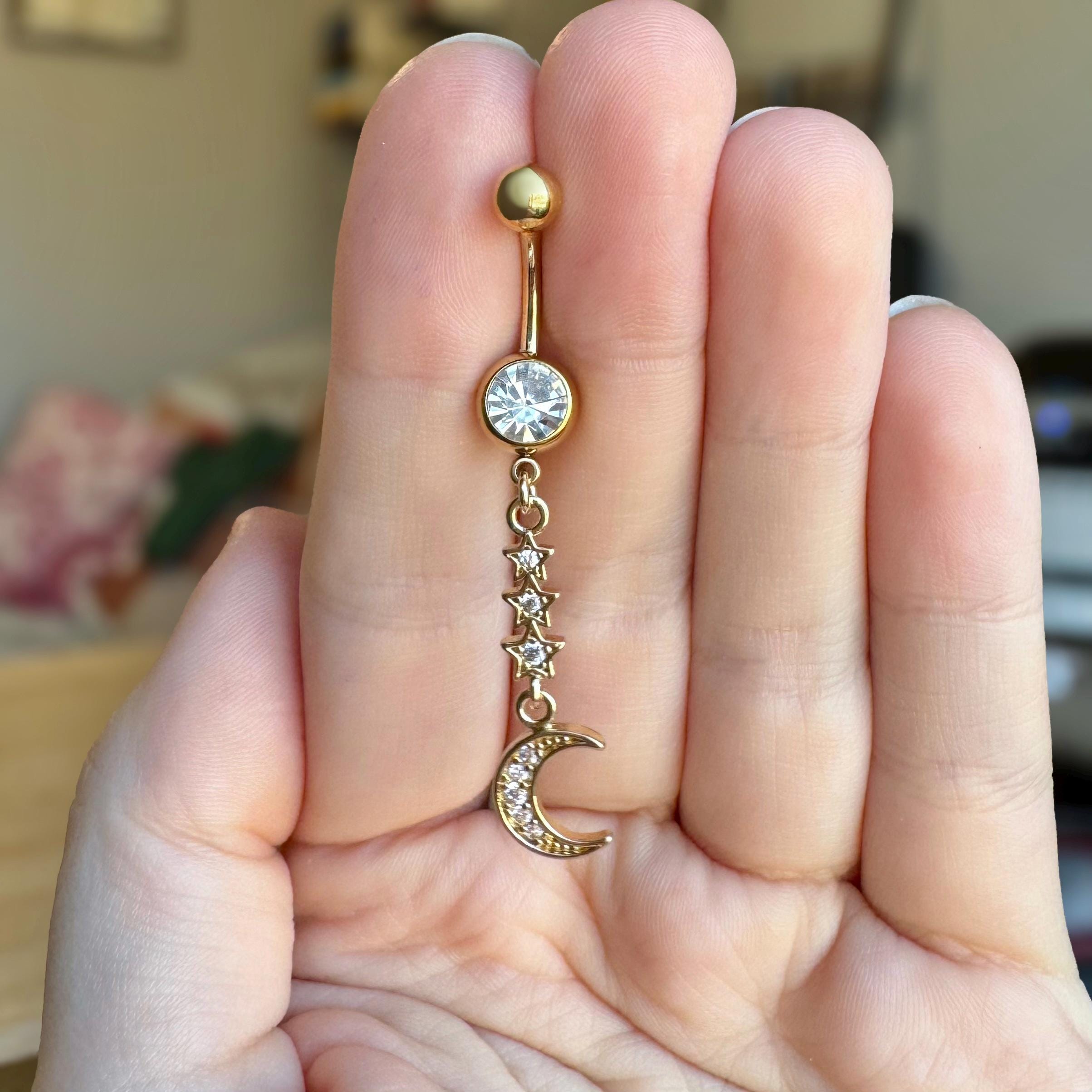 Moon & Stars Belly Button Ring-Belly Button Rings-Elara Body Jewelry