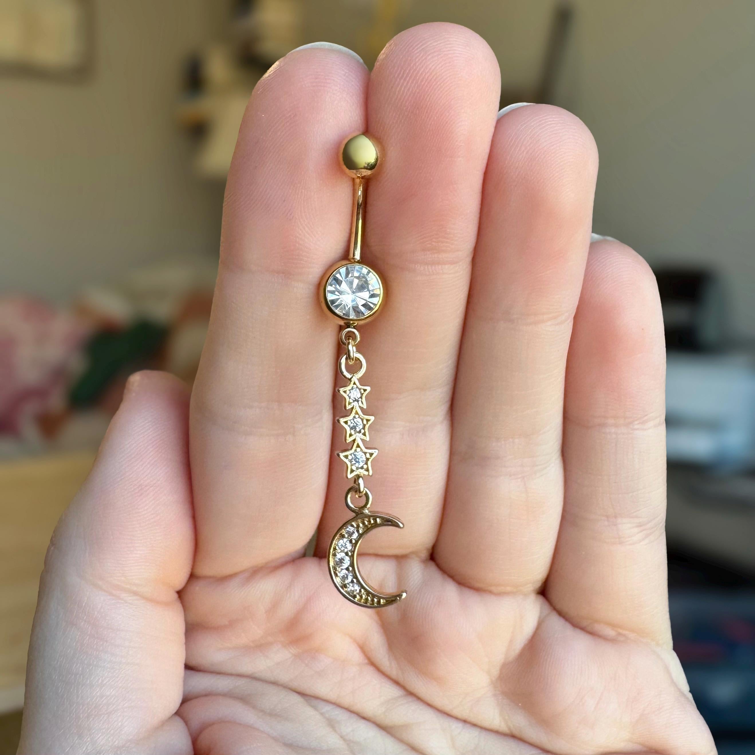 Moon & Stars Belly Button Ring-Belly Button Rings-Elara Body Jewelry