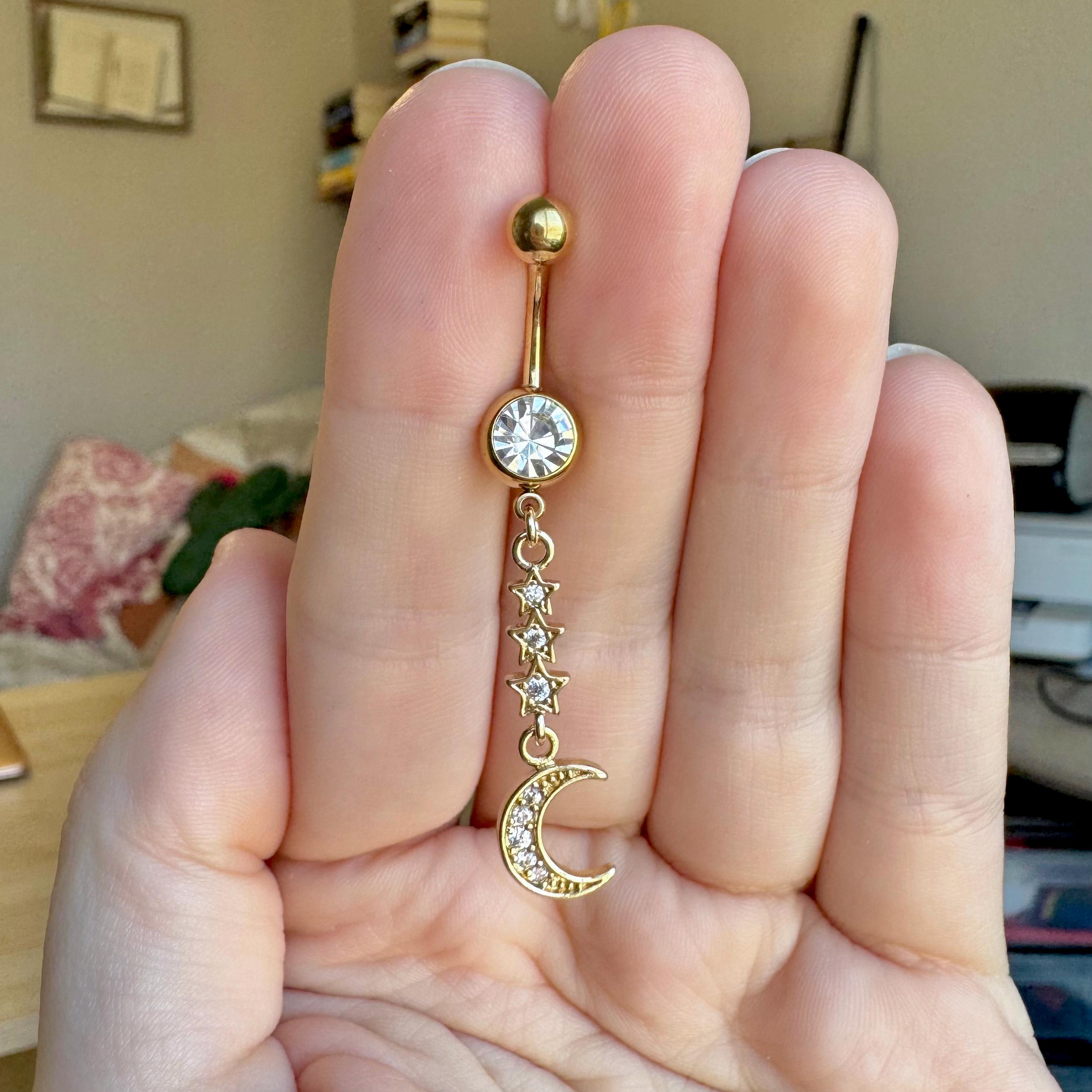Moon & Stars Belly Button Ring-Belly Button Rings-Elara Body Jewelry