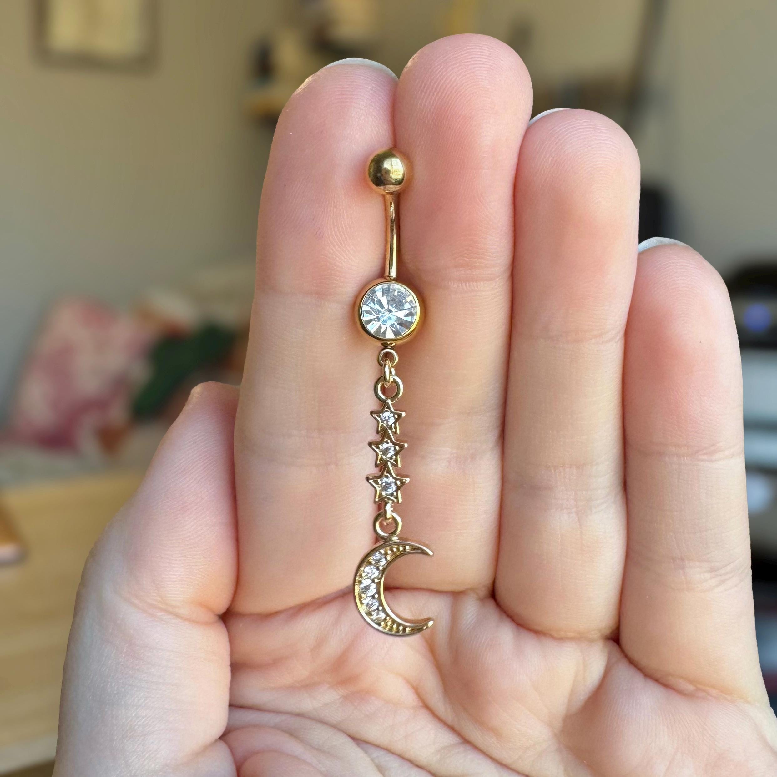 Moon & Stars Belly Button Ring-Belly Button Rings-Elara Body Jewelry