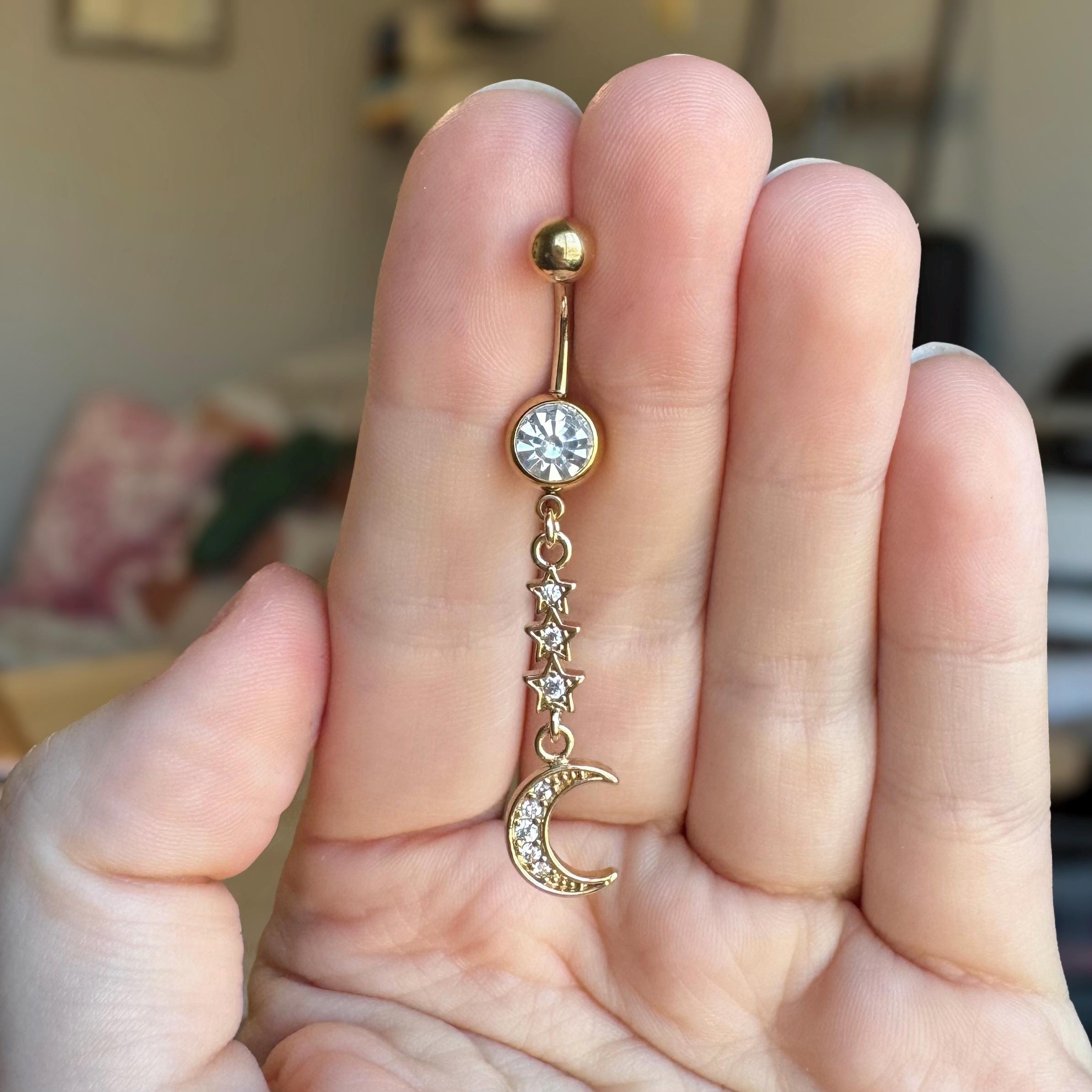 Moon & Stars Belly Button Ring-Belly Button Rings-Elara Body Jewelry