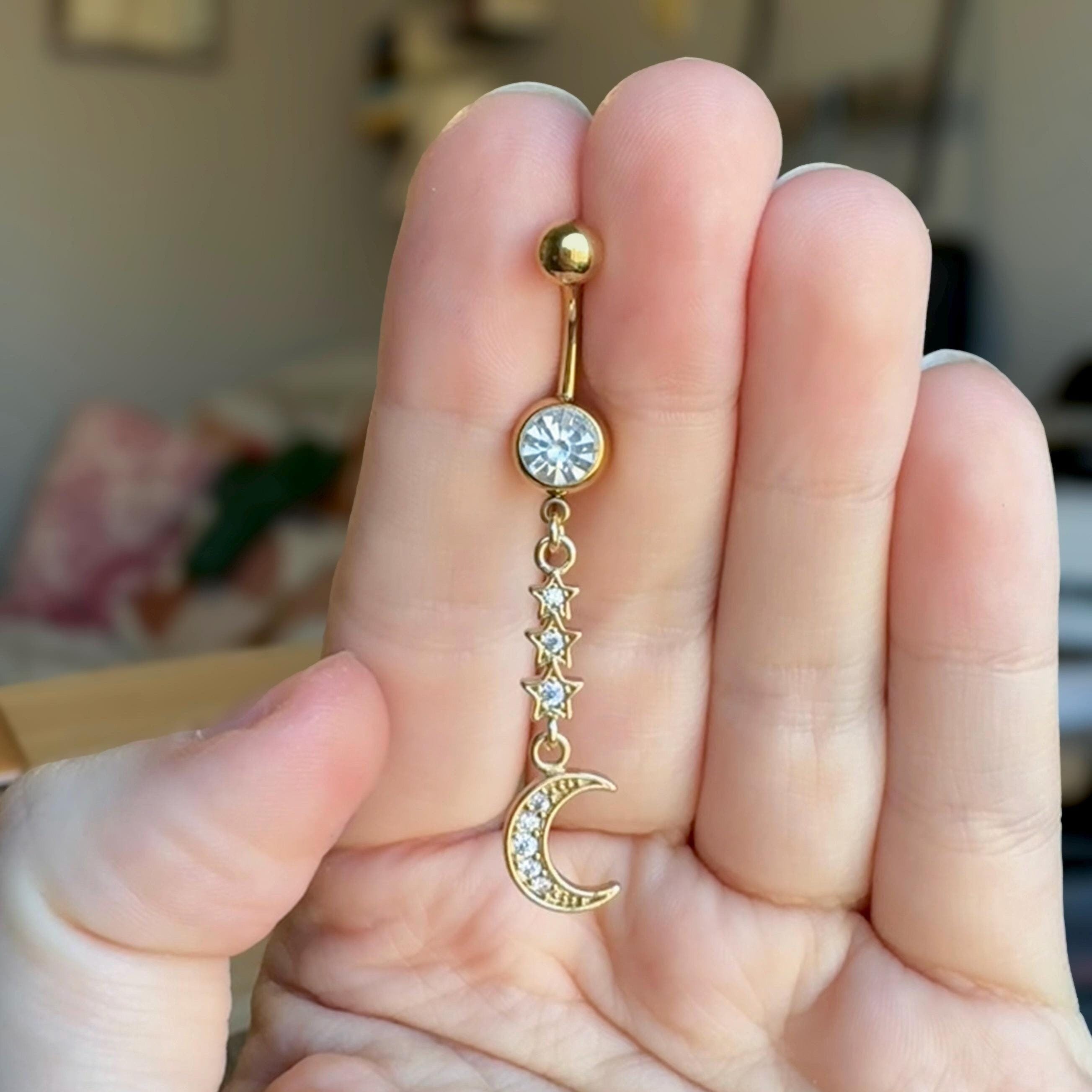 Moon & Stars Belly Button Ring-Belly Button Rings-Elara Body Jewelry