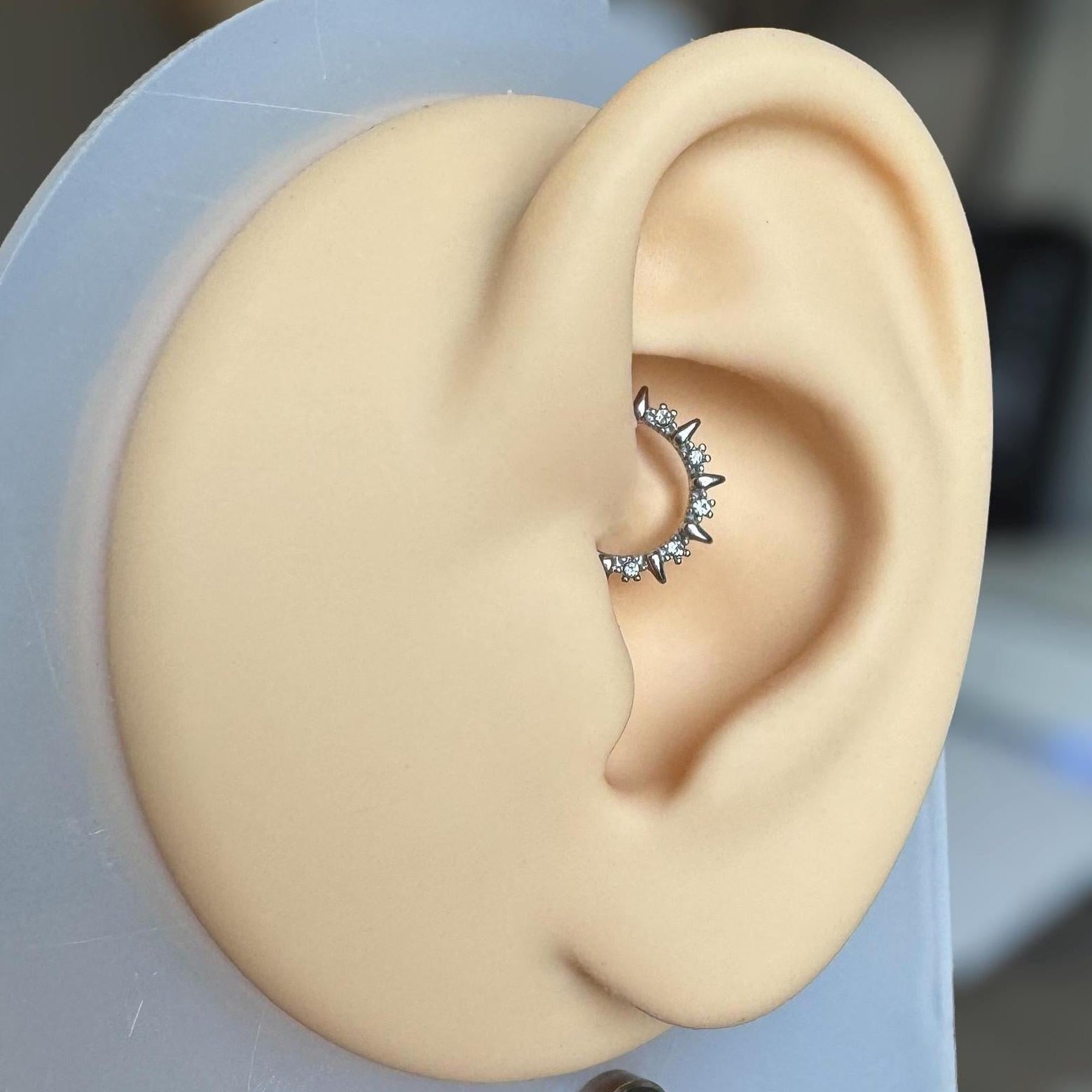 Moonlit Thorn Daith Earring-Daith Earring-Silver-8mm Diameter-Elara Body Jewelry