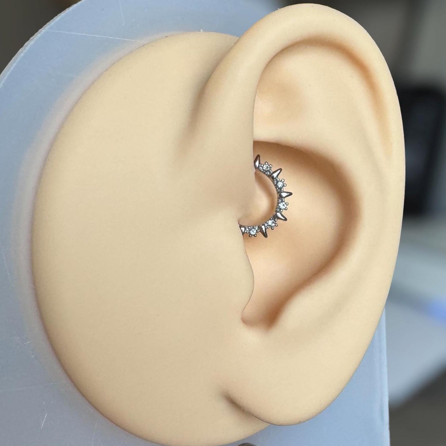 Moonlit Thorn Daith Earring-Daith Earring-Silver-8mm Diameter-Elara Body Jewelry