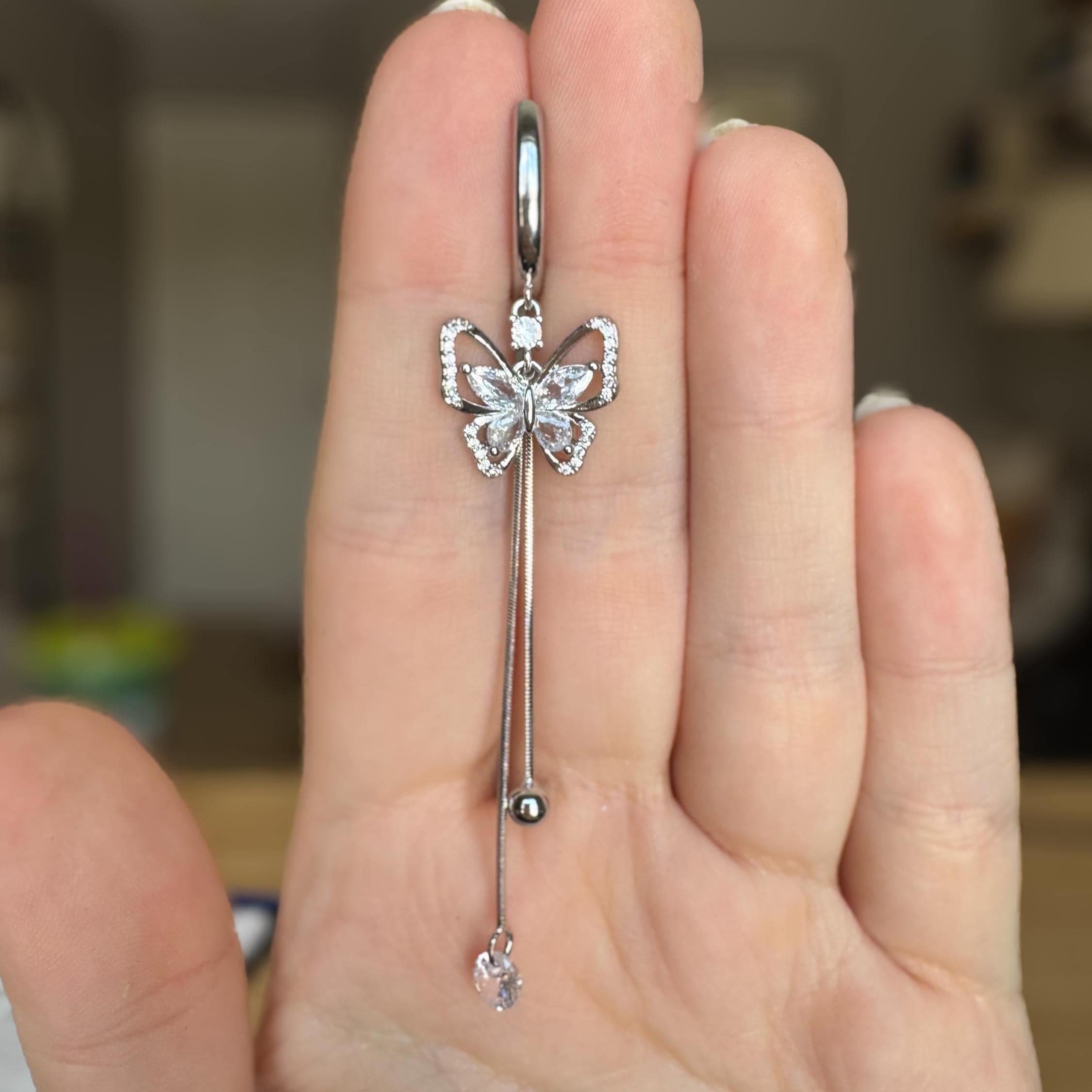 Papillon Lune Belly Button Ring-Belly Button Rings-Silver-Elara Body Jewelry