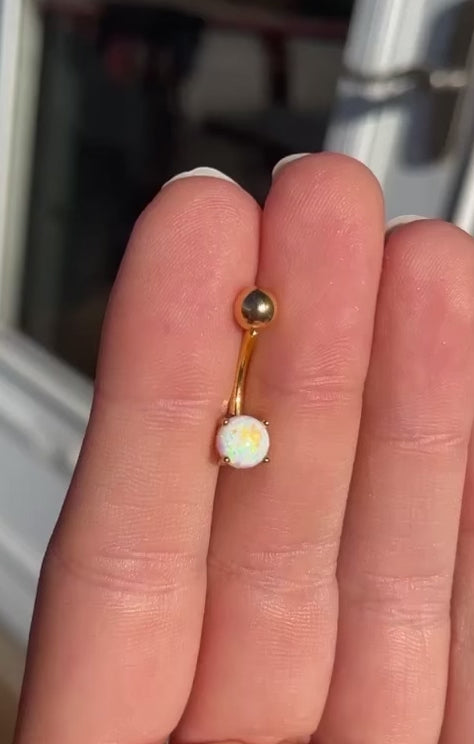 Small Gold Opal Belly Button Ring (14G | 10mm | Surgical Steel | Gold or Rose Gold)