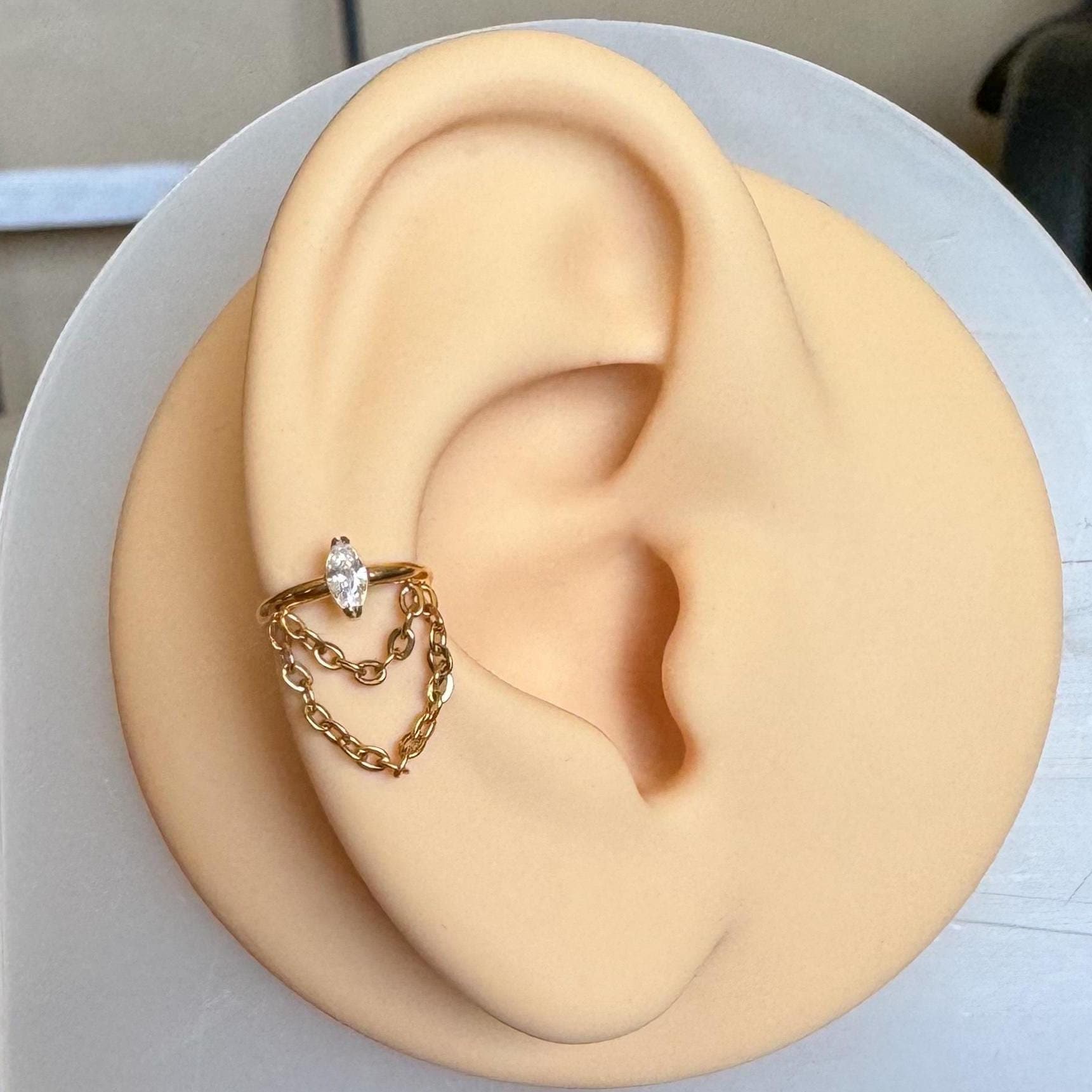 Selene Chain Conch Earring-Cartilage Earring-Elara Body Jewelry