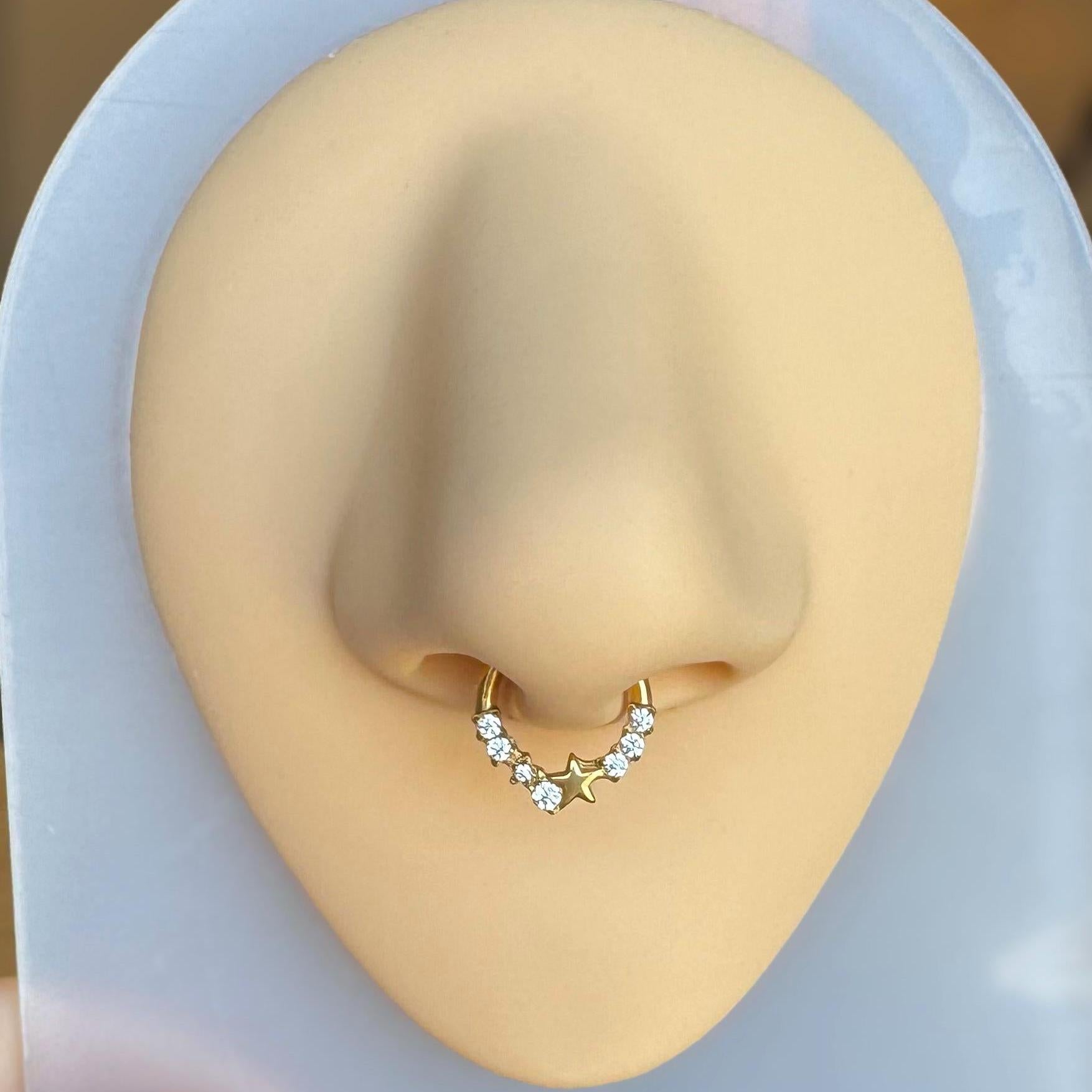 Starlet Cascade Septum Ring-Septum Ring-Gold-8mm Diameter-Elara Body Jewelry